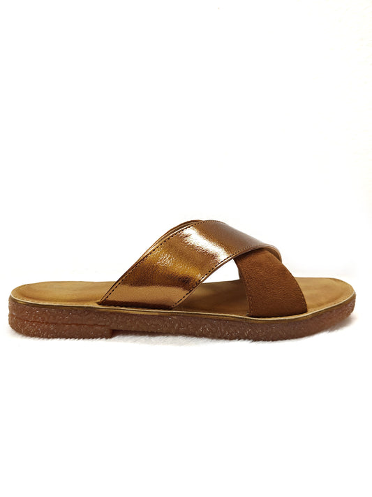 PAGE URBAN CHIC METALLIC CROSS Slides TAN (1273-24).