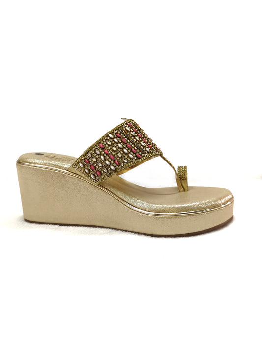 PAGE Glam Embellished Wedge Gold (1171).