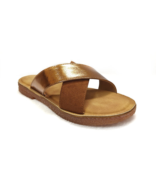 PAGE URBAN CHIC METALLIC CROSS Slides TAN (1273-24).