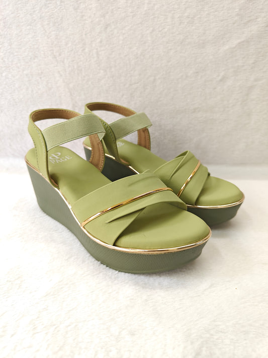 PAGE Elegant Olive Green Wedge Sandals.