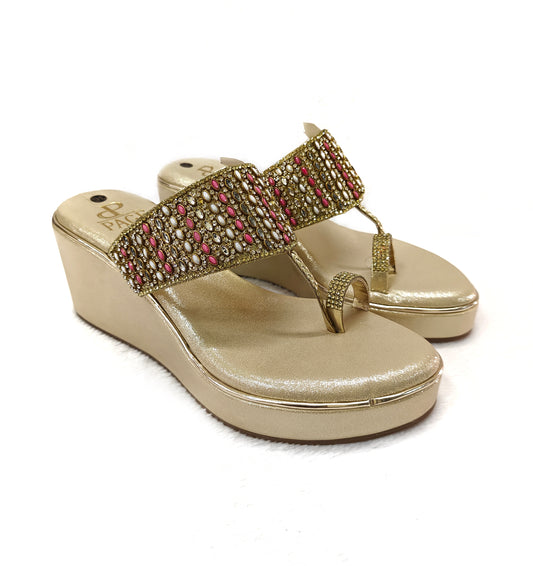 PAGE Glam Embellished Wedge Gold (1171).