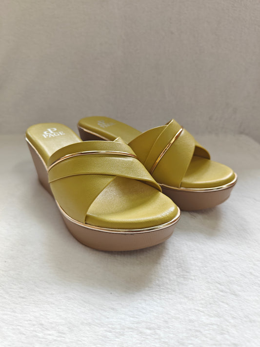 Pace Luxe Cross-Strap Wedge Slides Lemon Yellow.