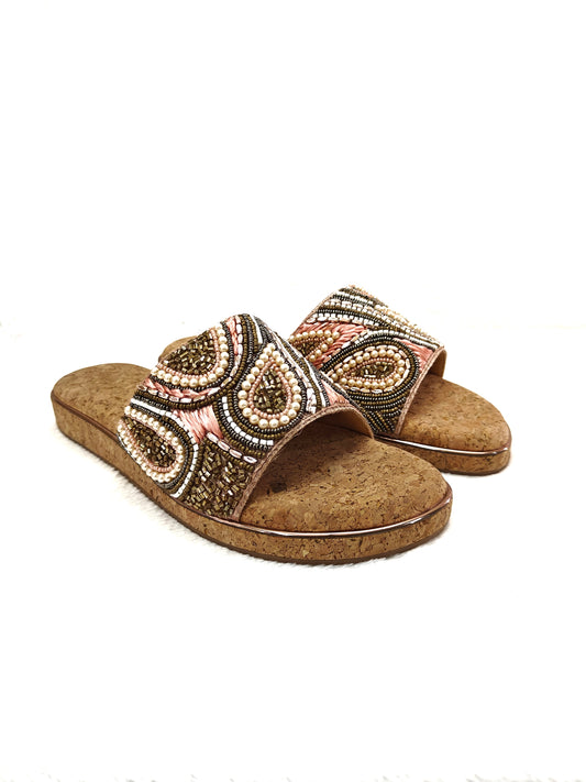Page Pearl Cork Mosaic Slides Rose Gold.