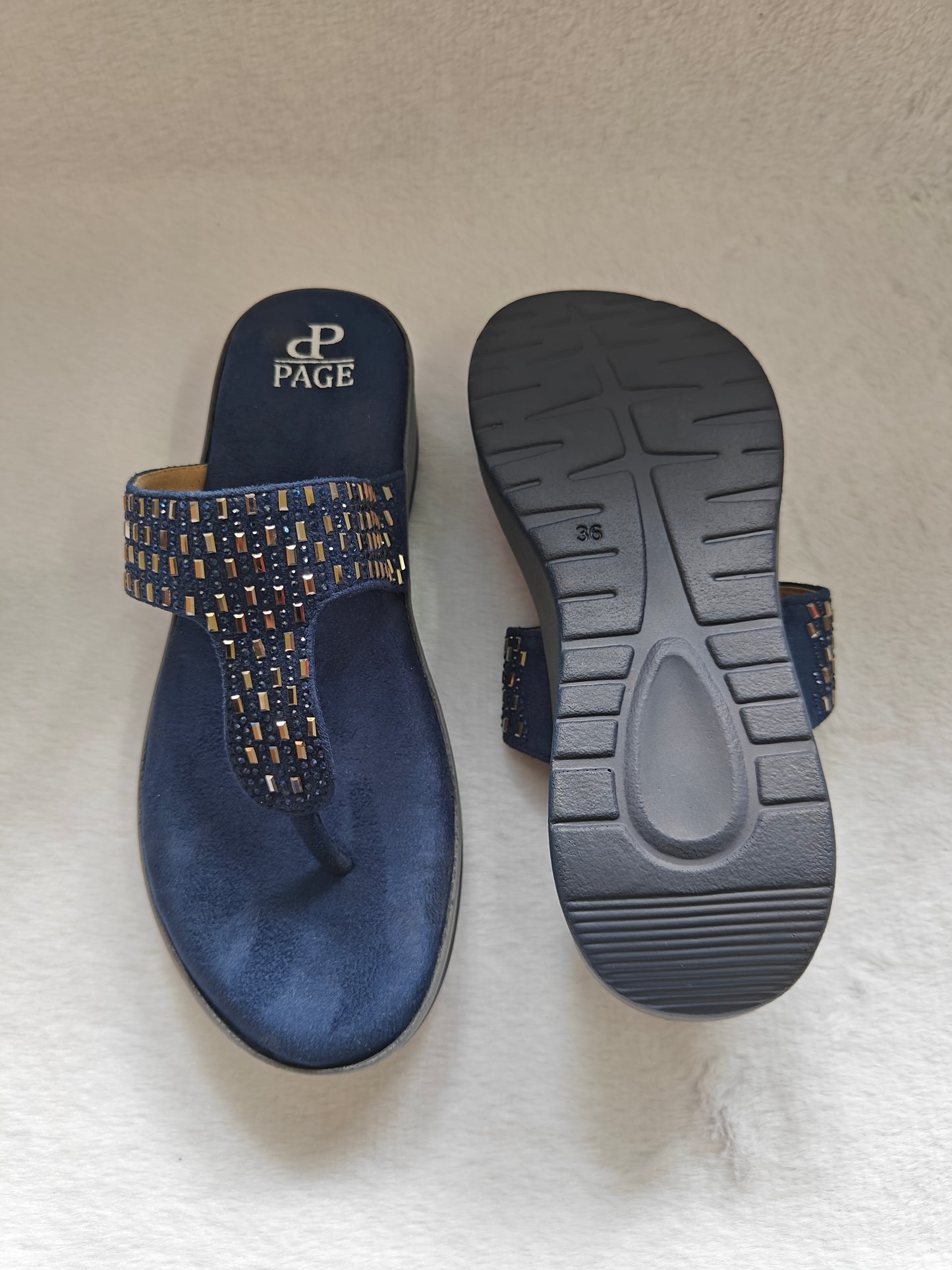 PAGE Sparkle Comfort Wedge Sandals Blue (1230).