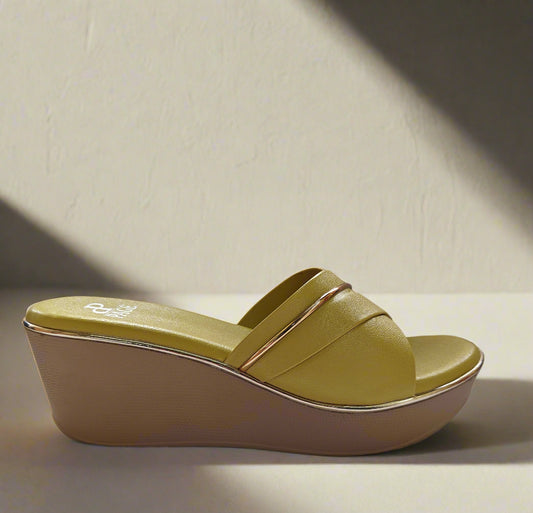 Pace Luxe Cross-Strap Wedge Slides Lemon Yellow.