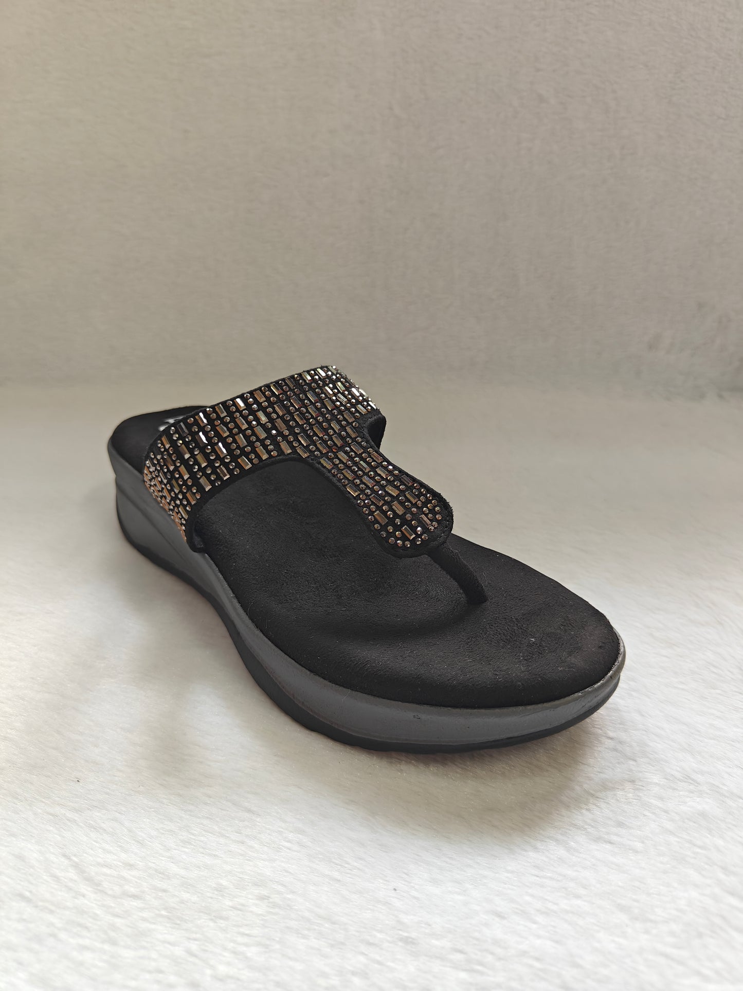 PAGE Sparkle Comfort Wedge Sandals Black (1230).