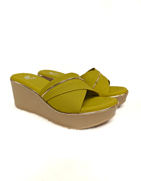 Page Luxe Curve Wedge Slides Yellow (1378-6).