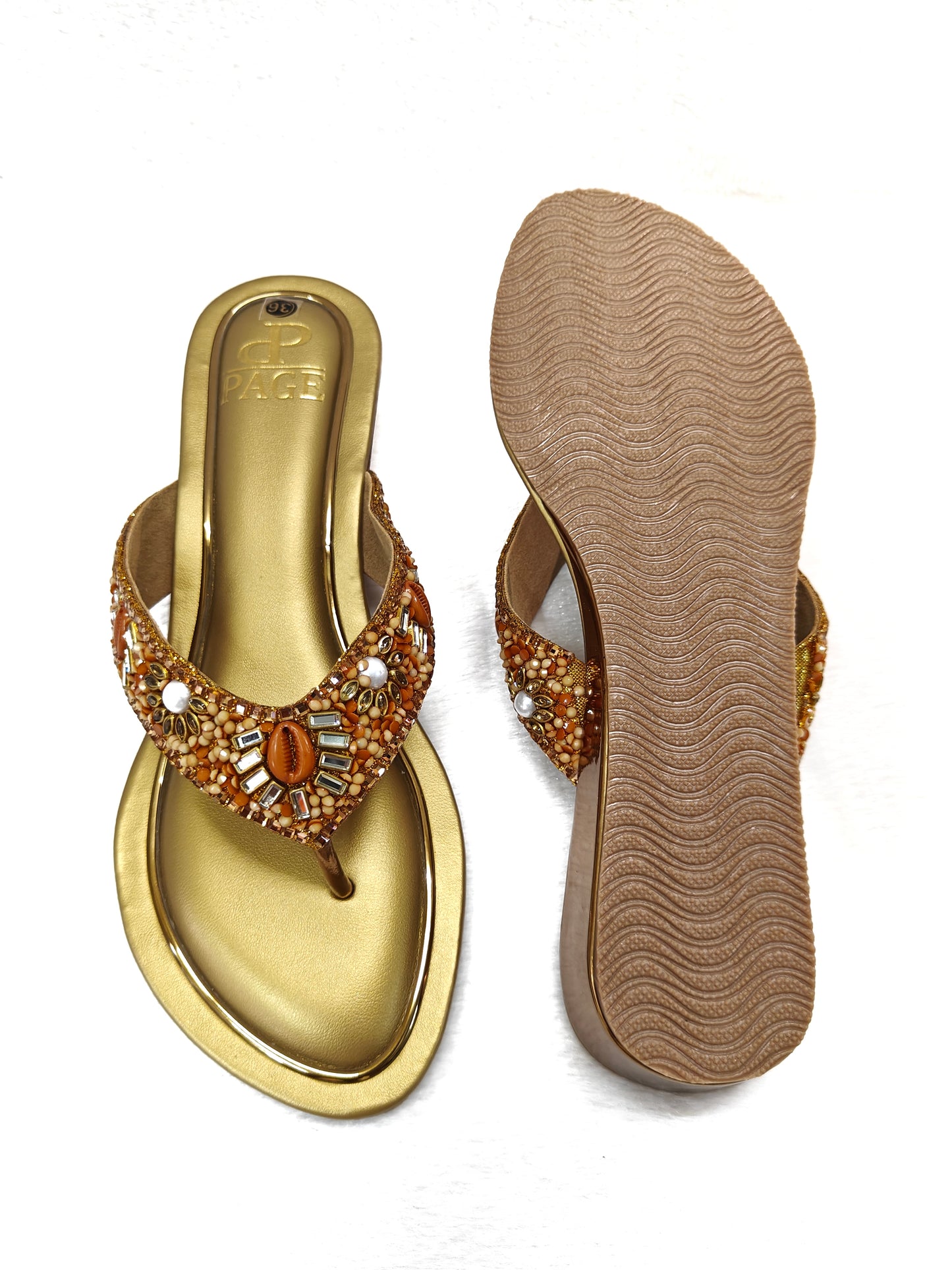 Page Blossom Embellished Wedge Sandals Antique (1192-9).