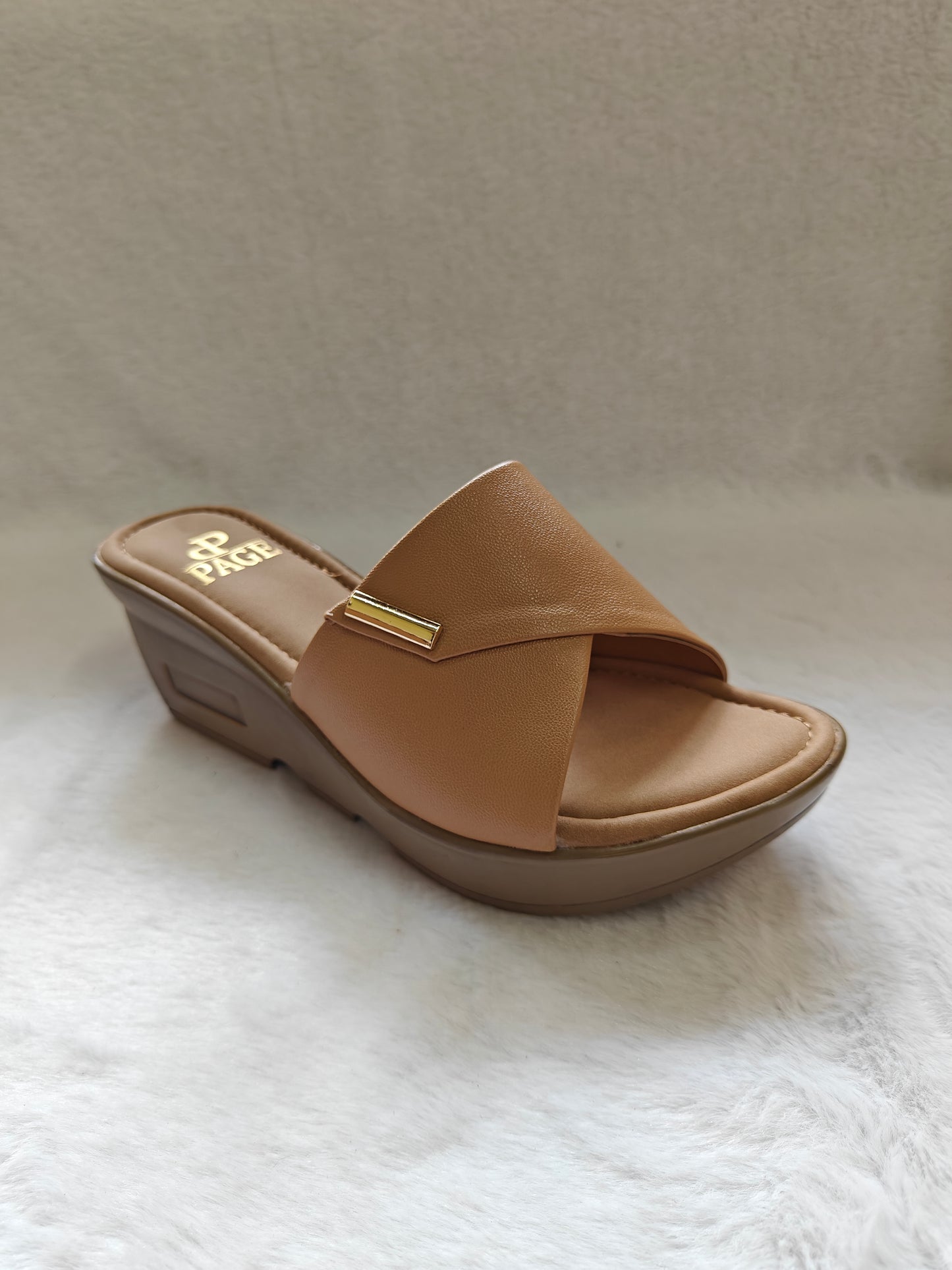 PAGE Bella Comfort Wedge Slides Chickoo (1304-2).