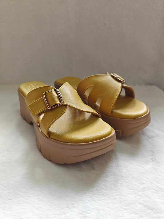 PAGE Luxe Platform Buckle Sandals Mustard Yellow.