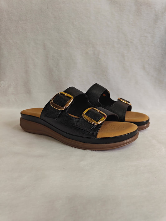 Page Duet-Buckle Comfort Slides Black (1416-2).