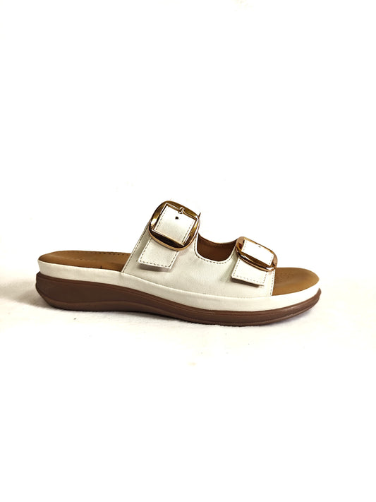 Page Duet-Buckle Comfort Slides White (1416-2).