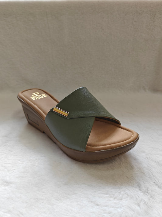 PAGE Bella Comfort Wedge Slides Green.