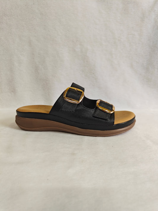 Page Duet-Buckle Comfort Slides Black (1416-2).