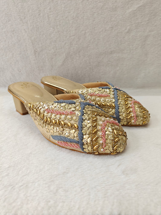 Page Royal Tapestry Block Heels Gold (1242-3).