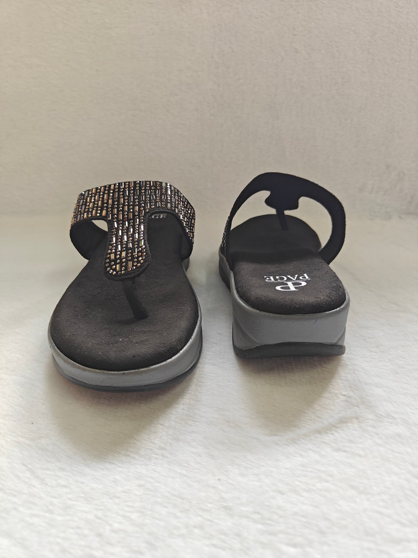 PAGE Sparkle Comfort Wedge Sandals Black (1230).