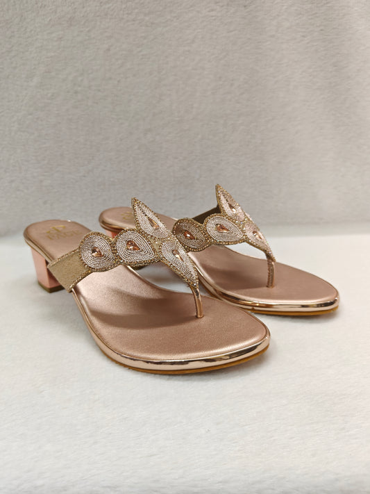 PAGE Glitz Petal Block Heel Rose Gold.